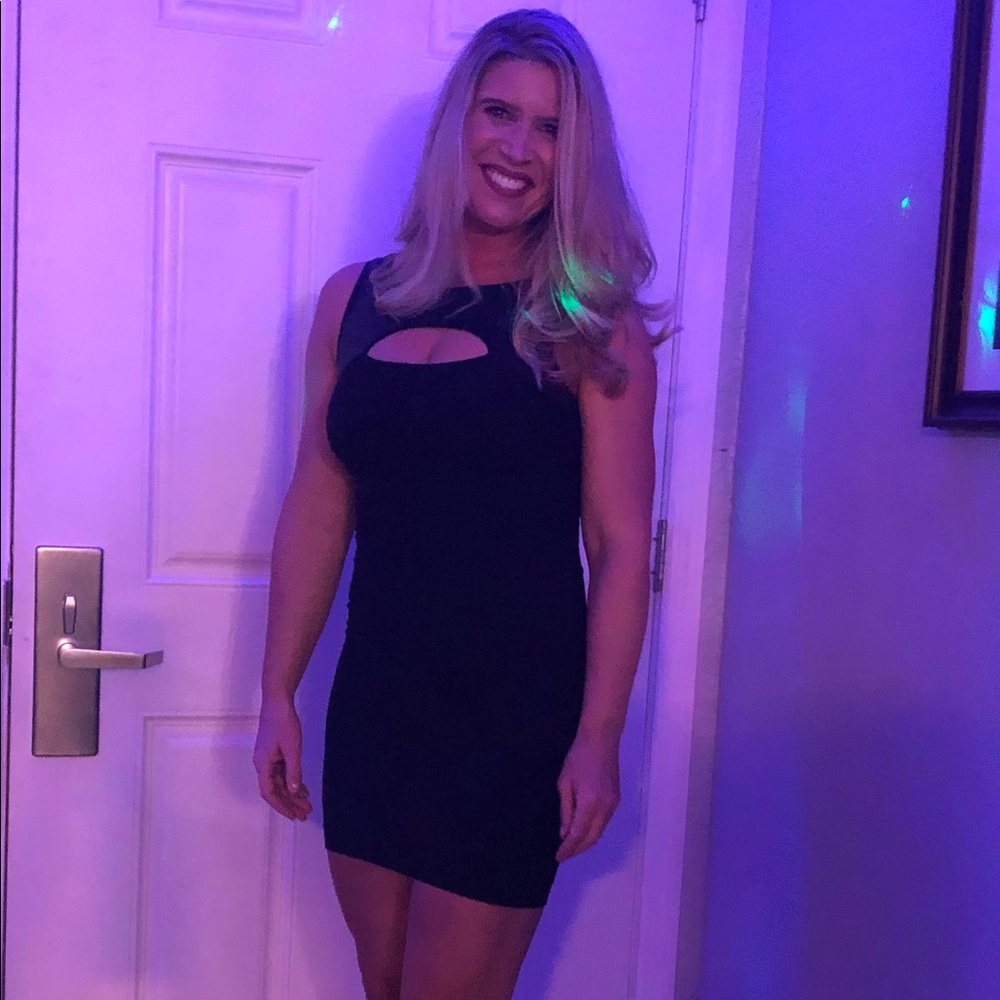 BeBe Black Bodycon Dress with Front and Back Cutouts